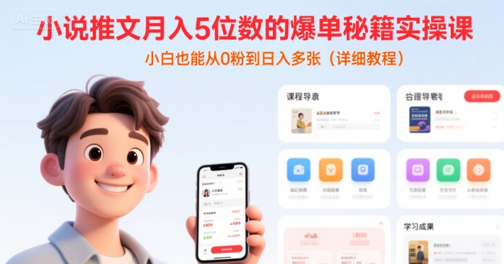 小说推文月入5位数的爆单秘籍实操课，小白0粉到日入多张教程-无双副业
