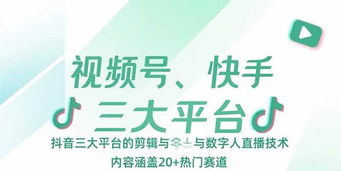 视频号、快手、抖音的剪辑与数字人直播技术涵盖20+热门赛道-无双副业