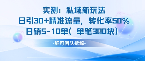 实测私域新玩法日引30精准流量转化率50%日销5-10单-无双副业