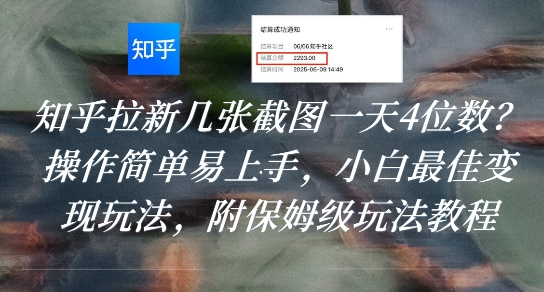 知乎拉新一天赚4位数？简单易上手的变现玩法教程-无双副业