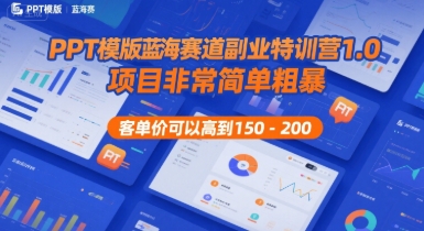 PPT模板蓝海赛道副业特训营，高客单价项目轻松复制-无双副业