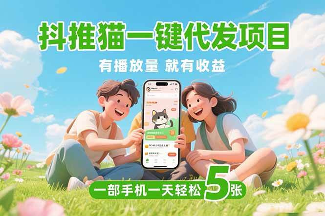 抖推猫一键代发项目0粉丝无需实名有播放量即收益-无双副业