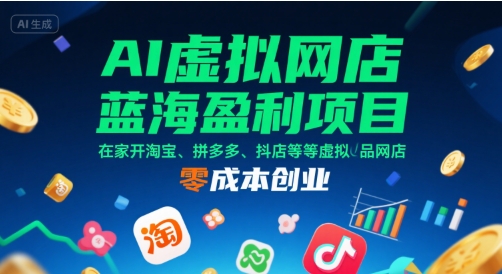 AI虚拟网店零成本创业项目，在家开淘宝拼多多抖店-无双副业