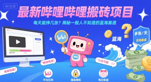 哔哩哔哩B站搬砖项目揭秘，日赚数百的蓝海赛道-无双副业