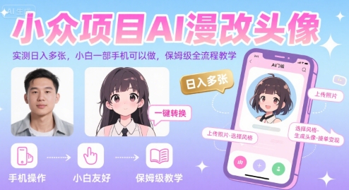 AI漫改头像项目手机操作日入多张保姆级教学-无双副业