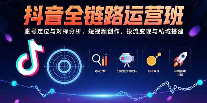 抖音全链路运营班：账号定位与对标分析，短视频创作与投流变现-无双副业