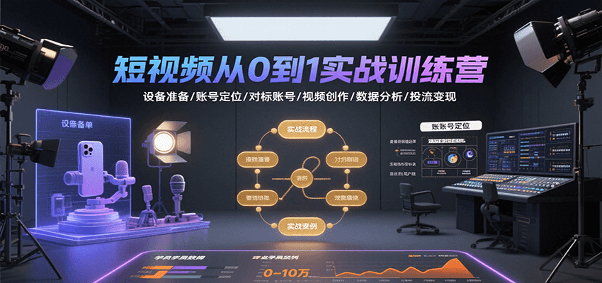 短视频从0到1实战训练营：设备准备到投流变现全流程-无双副业