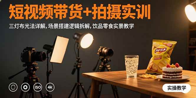 短视频带货拍摄实训：三灯布光法详解与场景搭建教学-无双副业