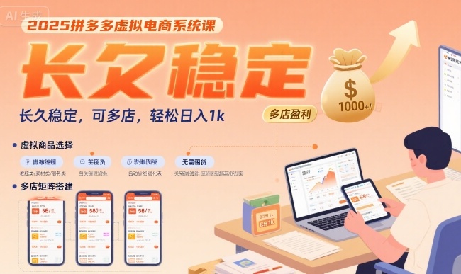 2025拼多多虚拟电商系统课，多店运营轻松日入1k-无双副业