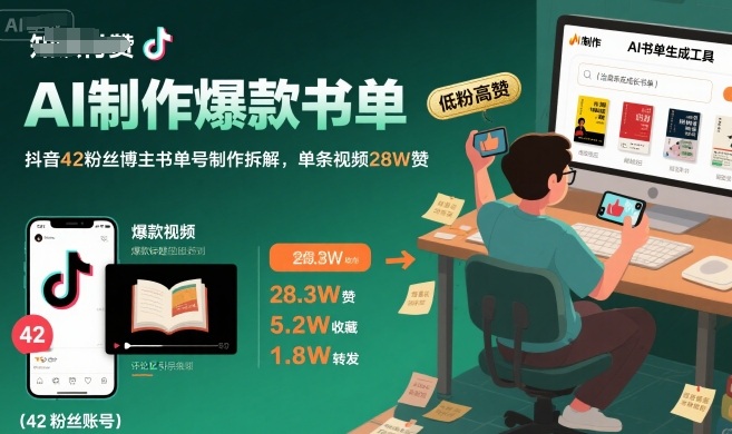 AI制作爆款书单技巧，抖音书单号运营拆解与高赞案例-无双副业