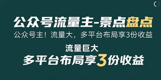 公众号流量主景点盘点项目 多平台布局享多重收益-无双副业