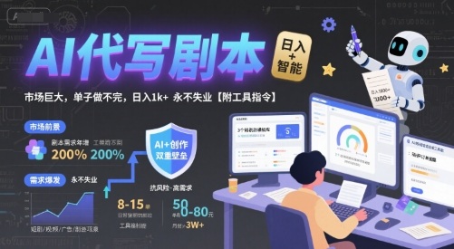 AI代写剧本市场需求大日入1k+附工具指令教程-无双副业