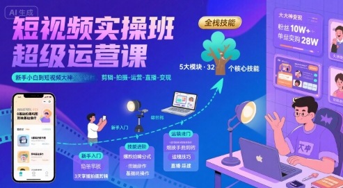短视频实操班超级运营课：新手到大神的必修课程-无双副业