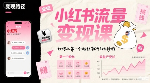 小红书流量变现课，从第一个粉丝开始赚钱的方法-无双副业