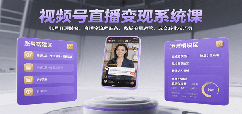 视频号直播变现系统课：账号开通到私域运营全攻略-无双副业
