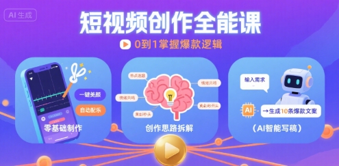 短视频创作课：制作技巧与AI爆款文案指南-无双副业