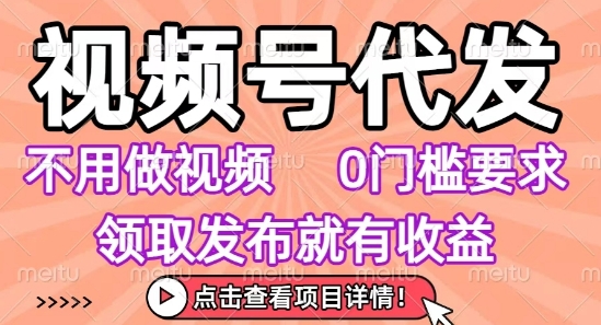 视频号代发0门槛赚钱项目，无需剪辑轻松上手-无双副业