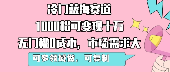 冷门蓝海赛道变现快无门槛0成本市场需求大多领域可复制-无双副业