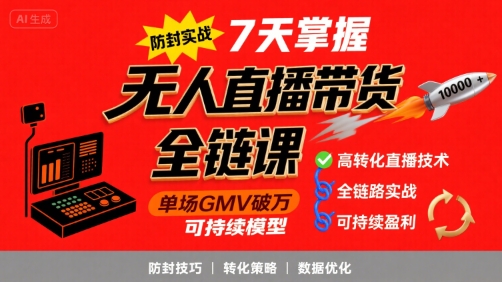 无人直播带货全链防封实战课，7天掌握高转化直播技术-无双副业