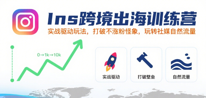 Ins跨境出海训练营实战玩法，突破涨粉瓶颈玩转社媒流量-无双副业