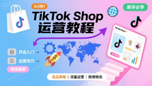 TikTok Shop从0到1运营教程，跨境电商新手必学课程-无双副业