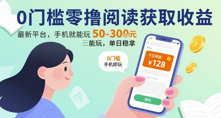 零门槛手机阅读赚钱平台 单日收益稳定50-300元-无双副业