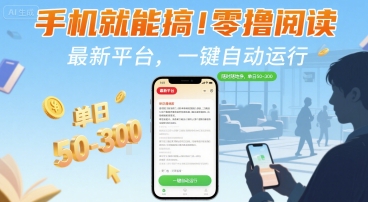 手机零撸阅读挂G新平台 自动运行轻松日赚50-300元-无双副业