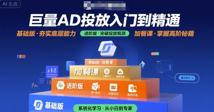 巨量AD投放入门到精通课程，基础进阶加餐全包含-无双副业