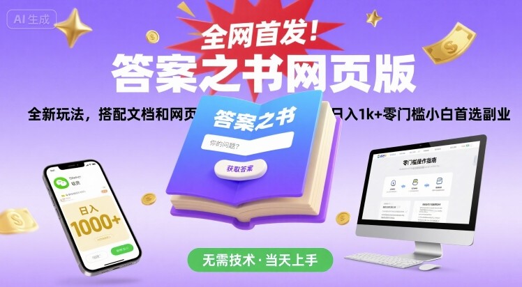 答案之书网页版全新玩法揭秘，零门槛副业日入1k+小白首选-无双副业