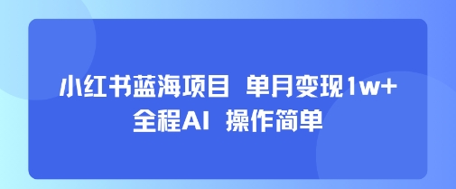 小红书蓝海项目单月变现1w+全程AI操作简单-无双副业