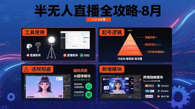 半无人直播全攻略：工具使用+起号逻辑+违规规避与AI跨境模块-无双副业