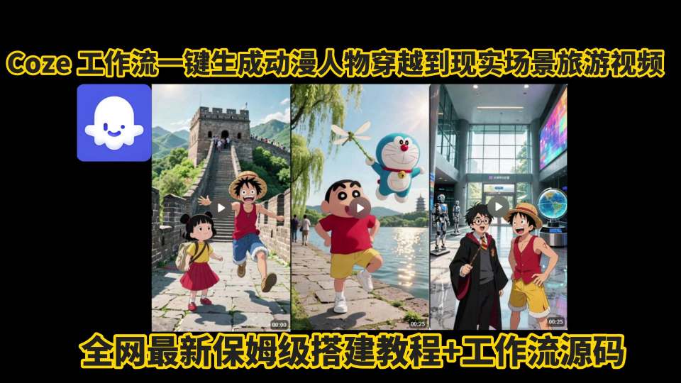 coze工作流一键生成动漫人物穿越现实场景视频教程-无双副业