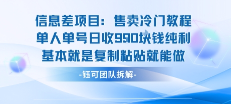 信息差项目售卖冷门教程单人单号日收9张纯利-无双副业