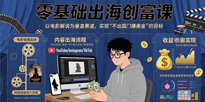 零基础出海创富课：电影解说赛道实现不出国门赚美金-无双副业