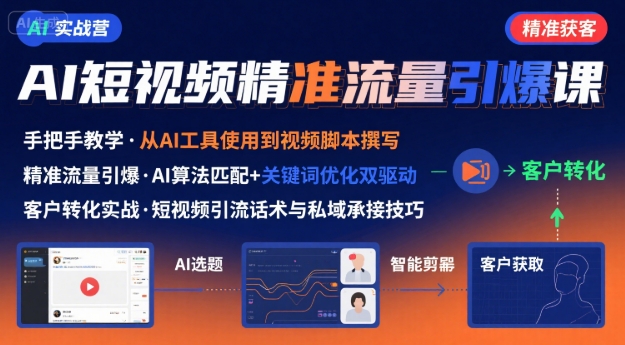 AI短视频精准获客实战营，手把手教你引爆流量-无双副业