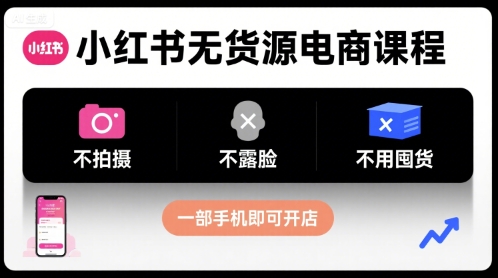 小红书无货源电商课程：不拍摄不露脸无需囤货，手机轻松开店-无双副业