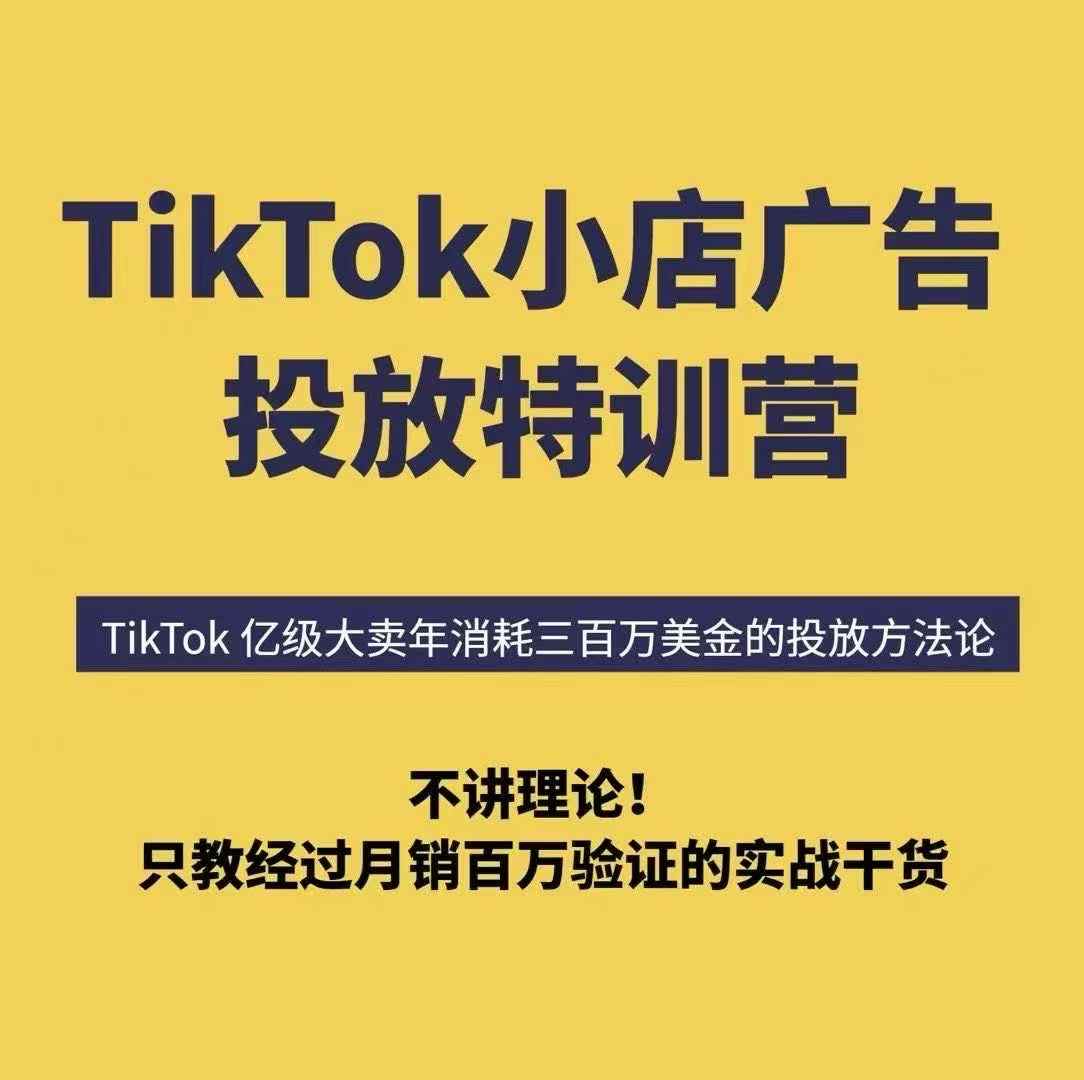 TikTok小店广告投放特训营：6天破局计划，月销百万实战干货-无双副业