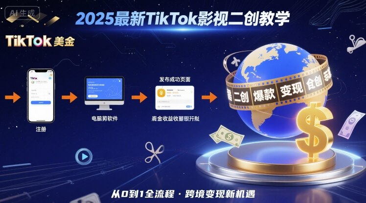 2025年TikTok影视二创教学：从注册到发布实现跨境变现全流程-无双副业