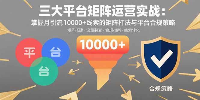 三大平台矩阵运营实战：月引流10000+线索的矩阵打法与合规策略-无双副业