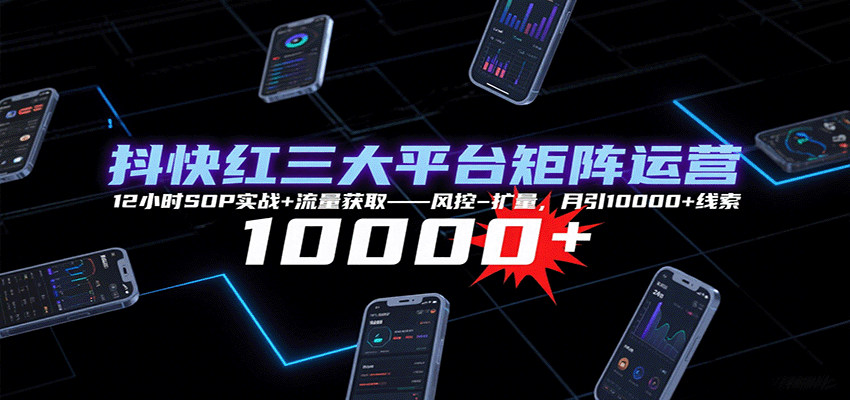 抖音快手小红书矩阵运营实战：12小时SOP+流量风控扩量，月引10000+线索-无双副业