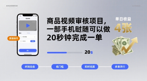 商品视频审核项目，一部手机随时随地轻松赚钱-无双副业