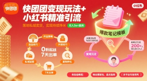 快团团变现与小红书引流技巧，私域卖货持续盈利指南-无双副业
