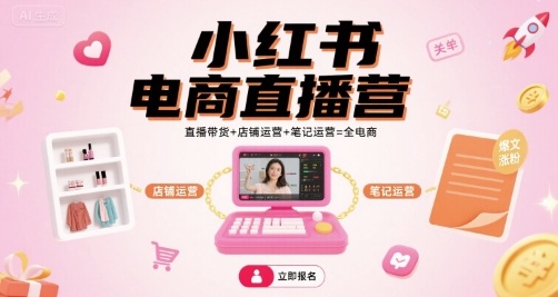 小红书电商直播营：直播带货与店铺运营全攻略-无双副业
