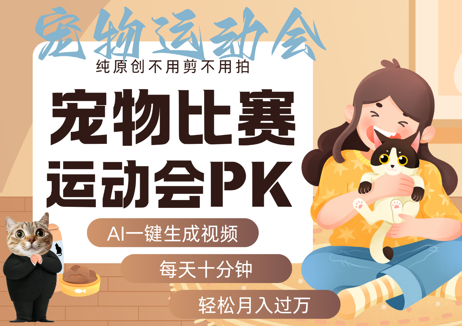 AI萌宠运动员竞技账号项目 轻松创作萌宠运动视频变现-无双副业