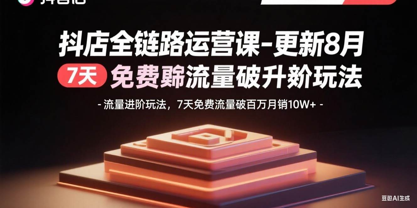 抖店全链路运营课：流量进阶玩法，7天免费流量破百万月销10W+-无双副业