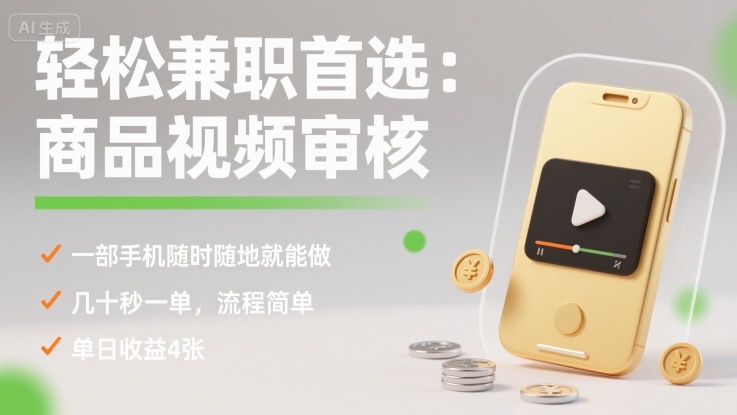 商品视频审核兼职，手机操作日赚数百元，流程简单易上手-无双副业