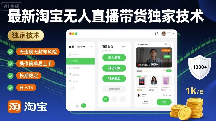 淘宝无人直播带货技术揭秘，操作简单无风险稳定收益-无双副业