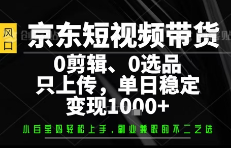 京东短视频带货项目：提供账号即可日入千元-无双副业