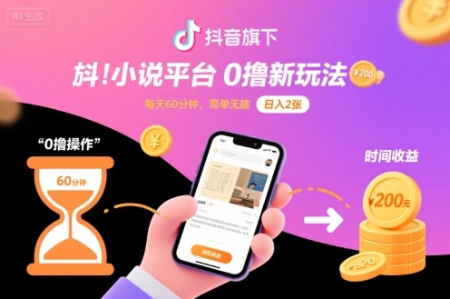 抖音小说平台0撸新玩法，每天挂机60分钟轻松日入200元-无双副业