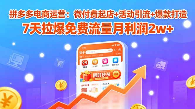 拼多多电商运营：微付费起店+活动引流+爆款打造7天拉爆免费流量-无双副业